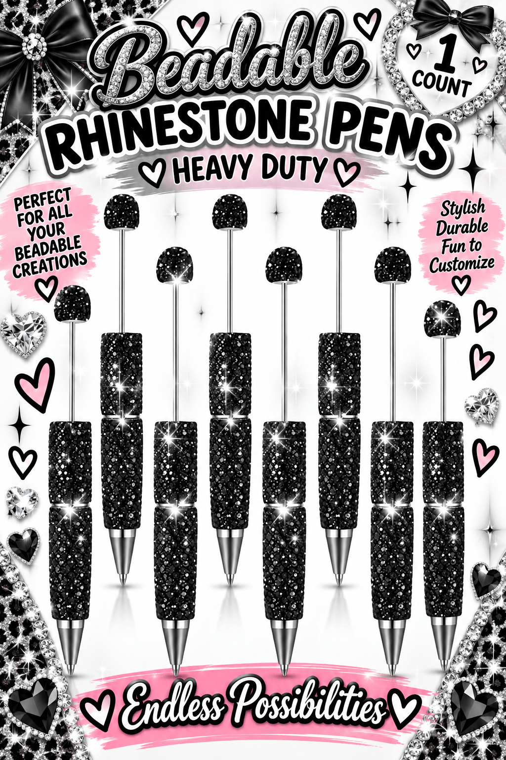 1 Count Beabable PEN Blanks Rhinestone Pen Black