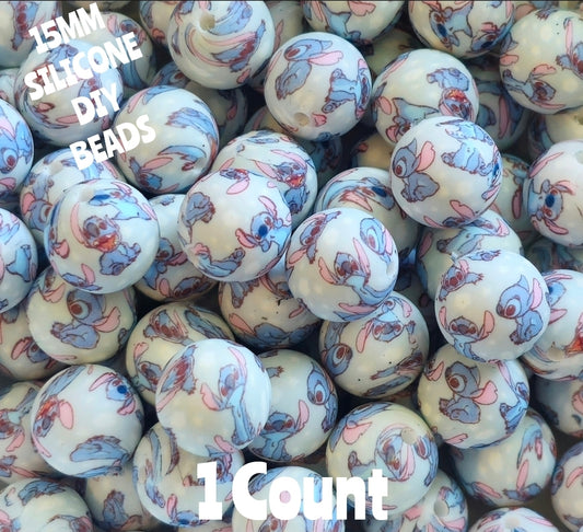 New 1 Count 15mm printed Stitch  silicone bead