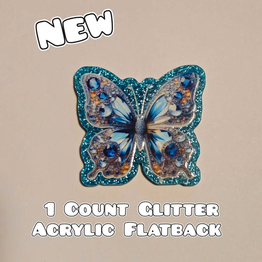 Glitter Acrylic Flatback- Acrylic Planer Resin Charm- Butterfly