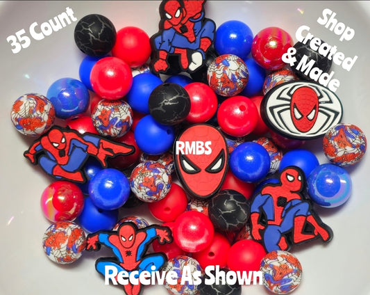 Spider Man Silicone Bead Mix DIY Craft Supplies 35 Count 15mm