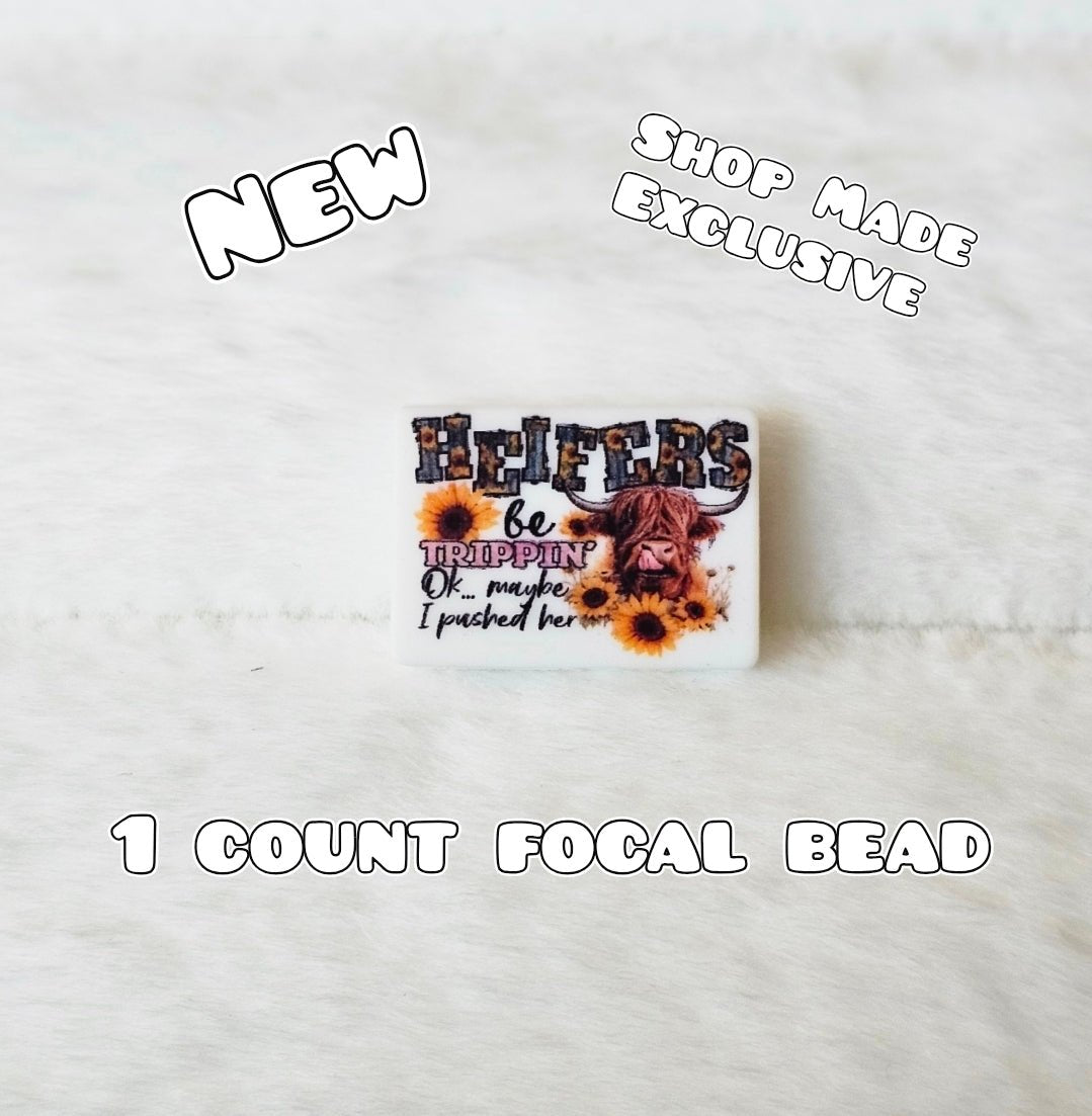 DIY Silicone Printed Focal Beads - 1 Count Bead Charms Craft Supplies Cow Heifer Be Trippin