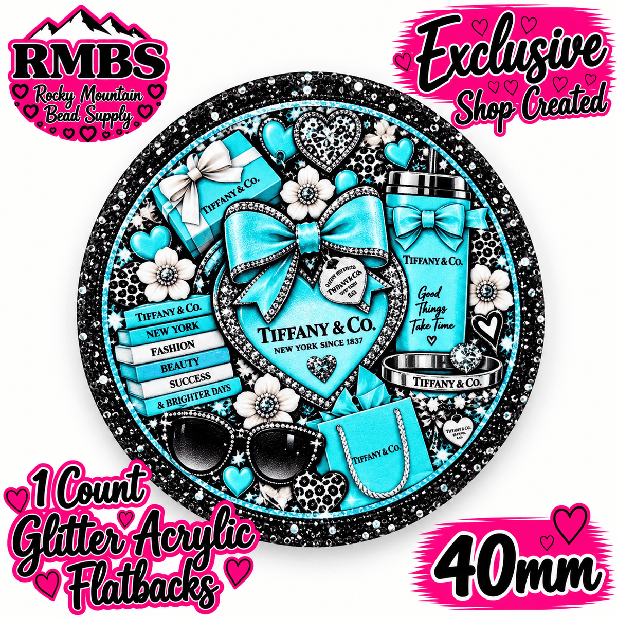 Exclusive 1 Count Custom Exclusive Glitter Acrylic Flatback 40mm TIFFANY 1