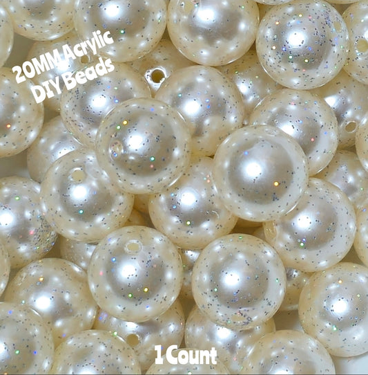 1 Count 20MM DIY Acrylic Beads Glitter White Craft Supplies