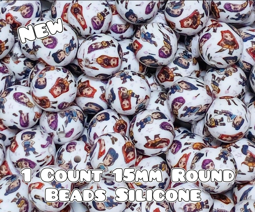 New 1 Count 15mm printed silicone beads DEMON HUNTERS K POP