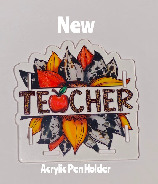 NEW Acrylic Pen Holder Box 1 Count Teacher.  Read description for directions and special handling.