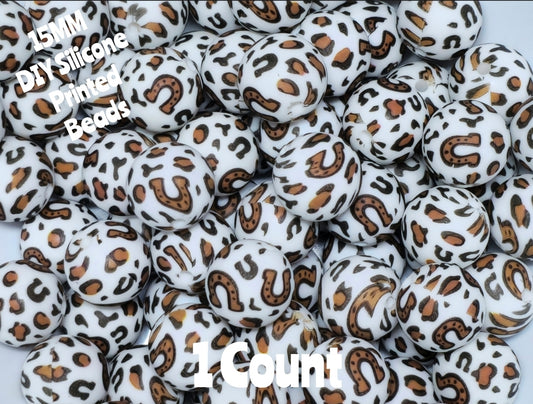 New 1 Count 15mm Printed Beads  Country Western Horseshoe DIY beads