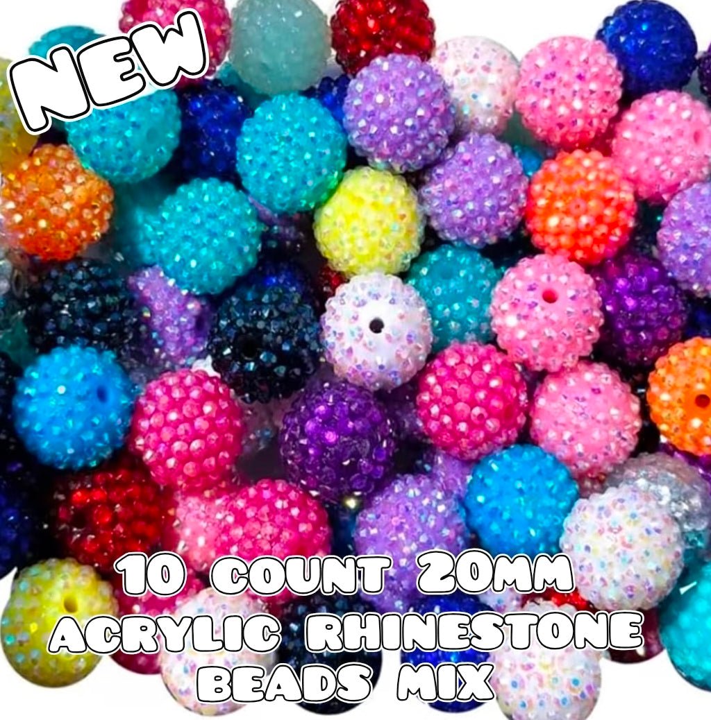 New 10 Count Acrylic Rhinestone Fancy 20mm Beads Multi Color Mix