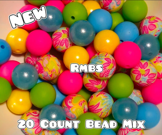 20 Count Silicone Bead Mix Bright Bold Flowers