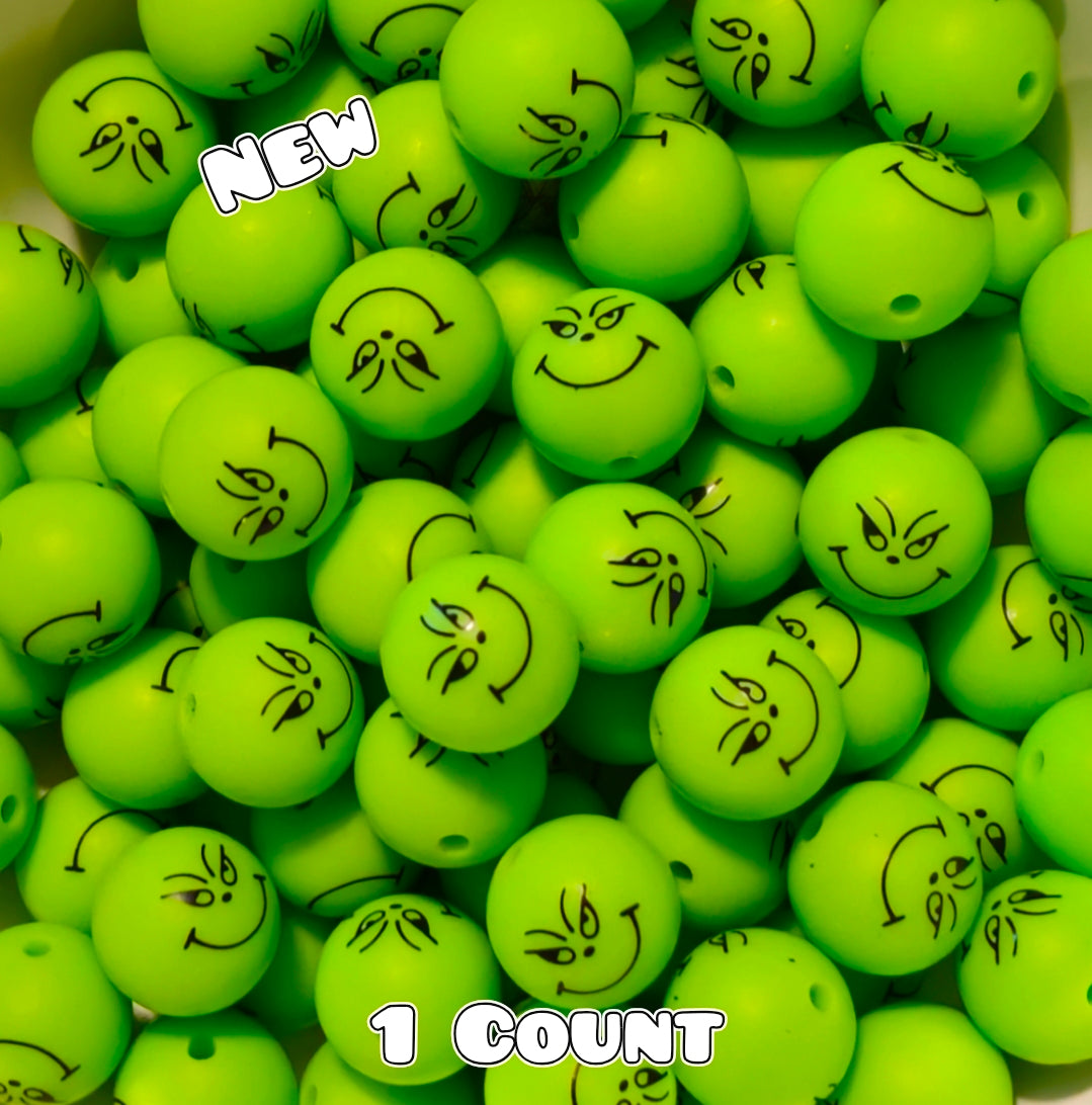 New 1 Count DIY Silicone Beads 15mm printed Grinch