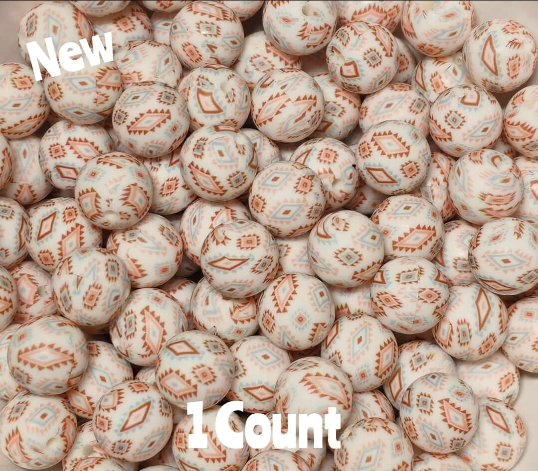 New 1 Count 15mm printed western Silicone Beads