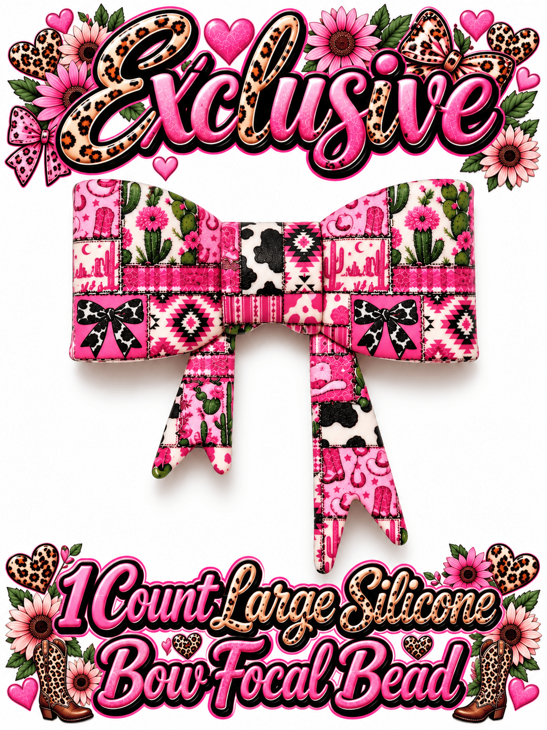 New Shop Exclusive 1 Count Large Silicone Bow PINK COW HIDE