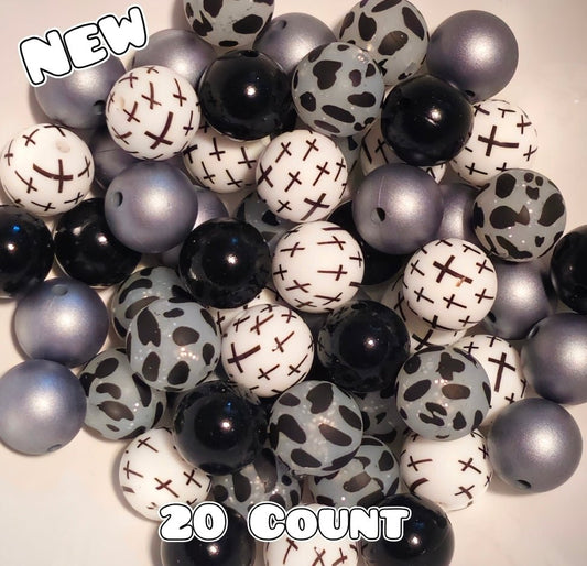 New 15mm Black Cross SILICONE Bead Mix 20 count. DIY Bead Craft Supplies
