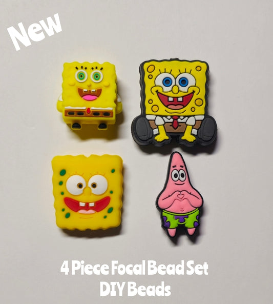 New 4 piece spongebob focal bead set you receive 1 of each