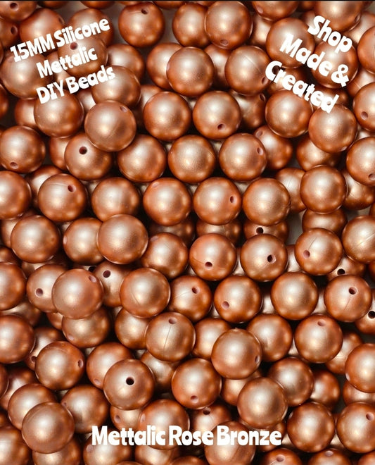 NEW 15mm DIY Silicone Beads Mettalics 1 Count BRONZE