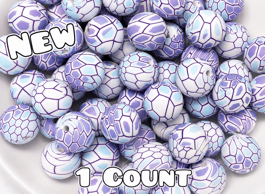 New 1 Count DIY Silicone Beads 15mm printed Multi Colored Snake Skin