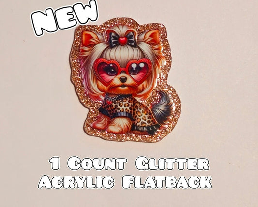 Glitter Acrylic Flatback- Acrylic Planer Resin Charm- Dog