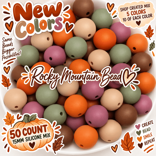 New Fall tones 15 mm silicone solid bead mix- 50 count
