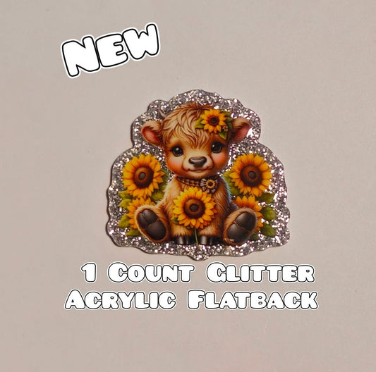 Glitter Acrylic Flatback- Acrylic Planer Resin Charm- Cow