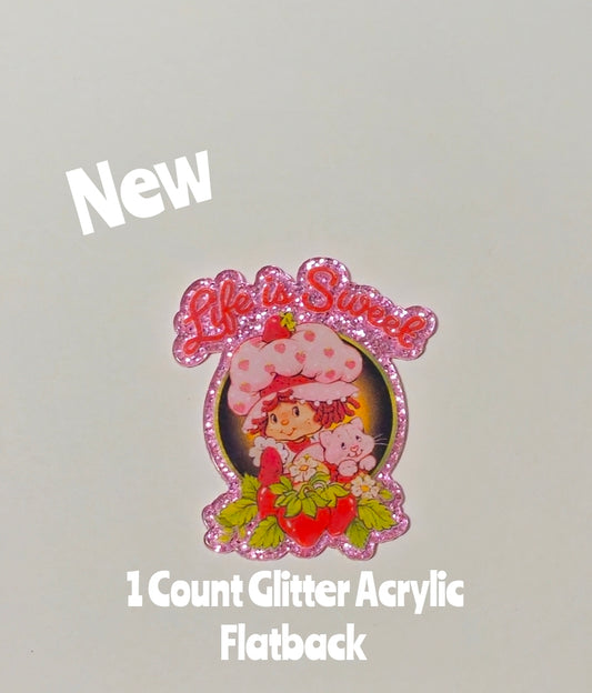 New 1 Count Glitter Acrylic Flatback Strawberry Shortcake