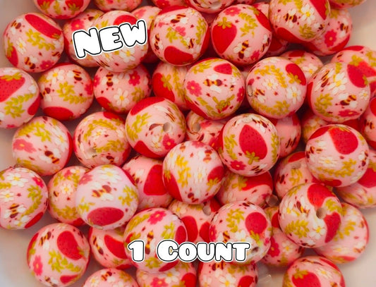 New 1 Count DIY Silicone Beads 15mm printed Strawberry Dreams