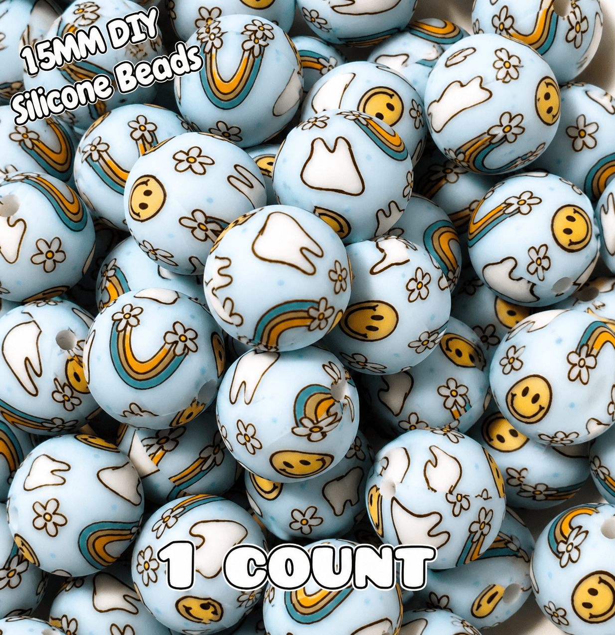New 1 Count 15mm printed silicone beads Dental Tooth