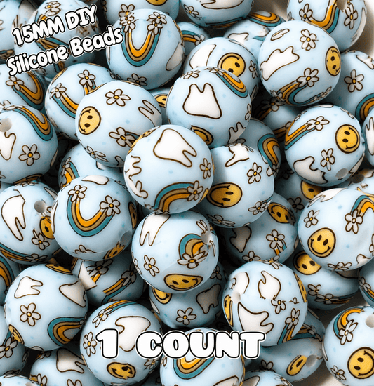 New 1 Count 15mm printed silicone beads Dental Tooth