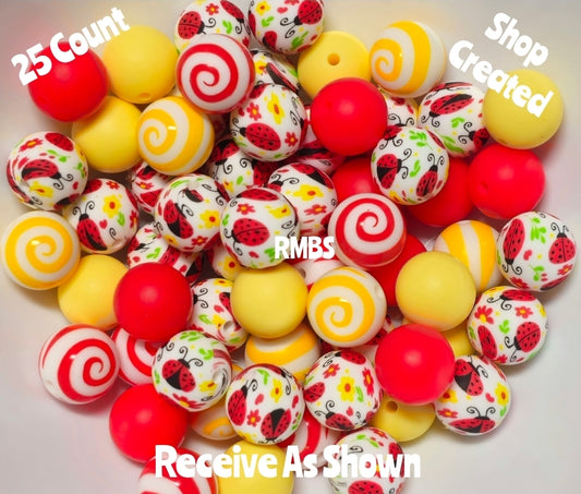Lady Bug Silicone Bead Mix DIY Craft Supplies 25 Count 15mm
