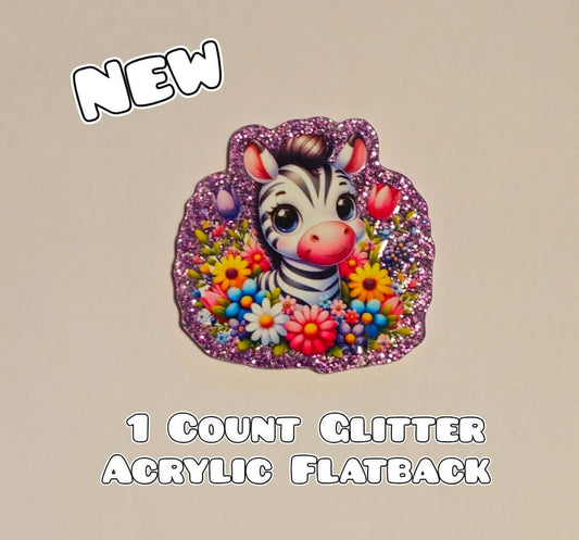 Glitter Acrylic Flatback- Acrylic Planer Resin Charm- Zebra