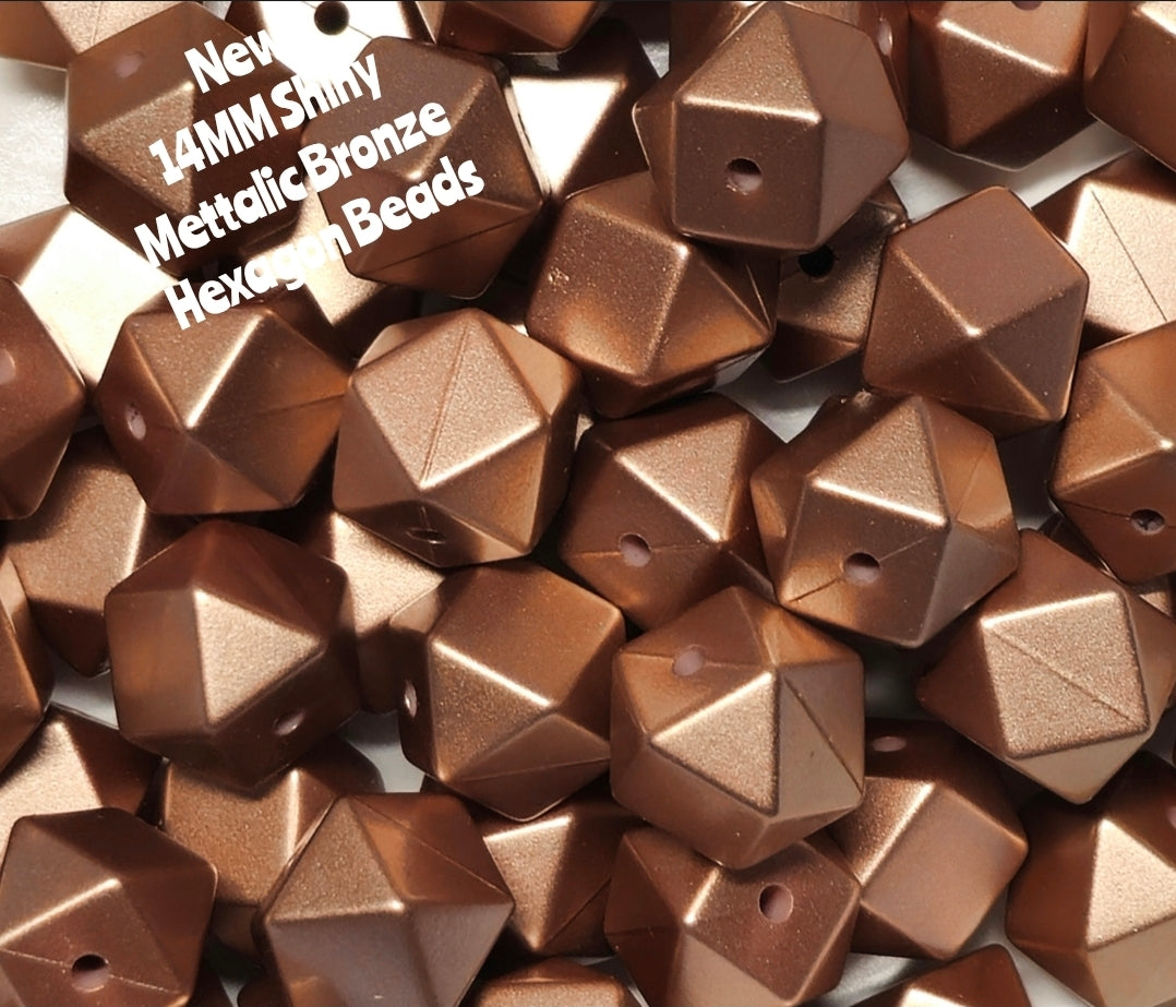 1 Count DIY Beads 14MM Mettalic Bronze Hexagon