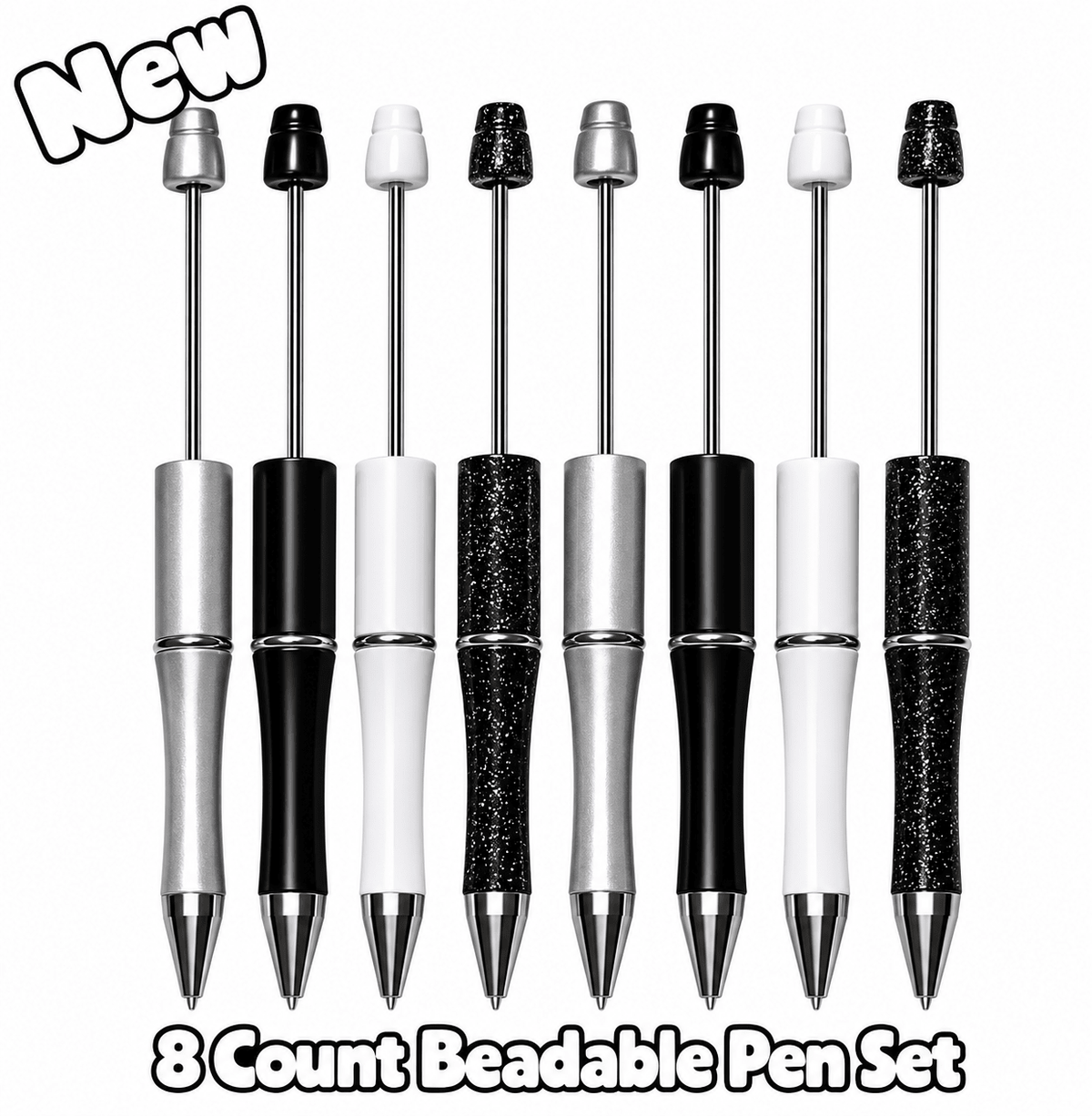 New 8 Count Plastic Beadable Pen DIY Beadable Craft Supplies