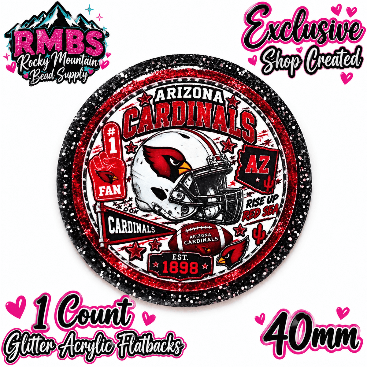 Exclusive 1 Count Custom Exclusive Glitter Acrylic Flatback 40mm CARDINALS