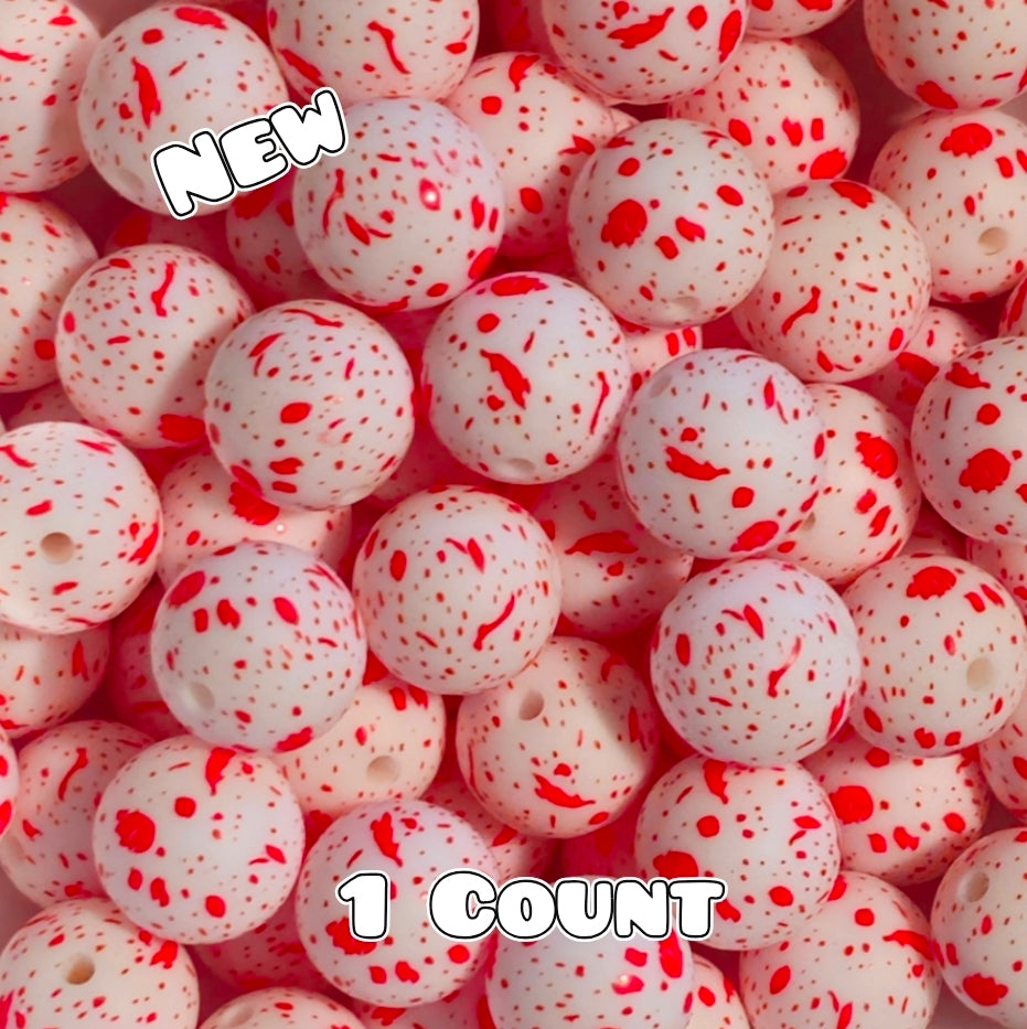 New 1 Count DIY Silicone Beads 15mm printed Red Splatter
