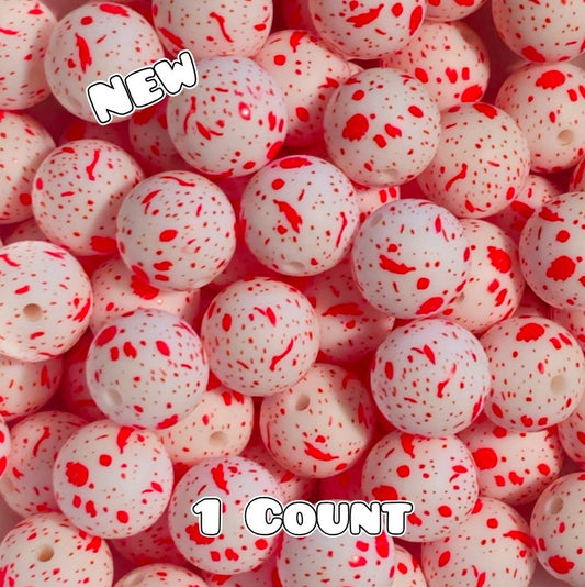 New 1 Count DIY Silicone Beads 15mm printed Red Splatter