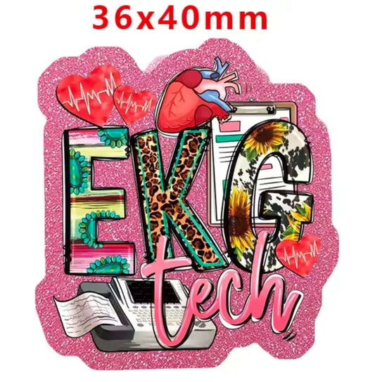 Glitter Acrylic Flatback- Acrylic Planer Resin Charm- Medical Lab EKG Tech