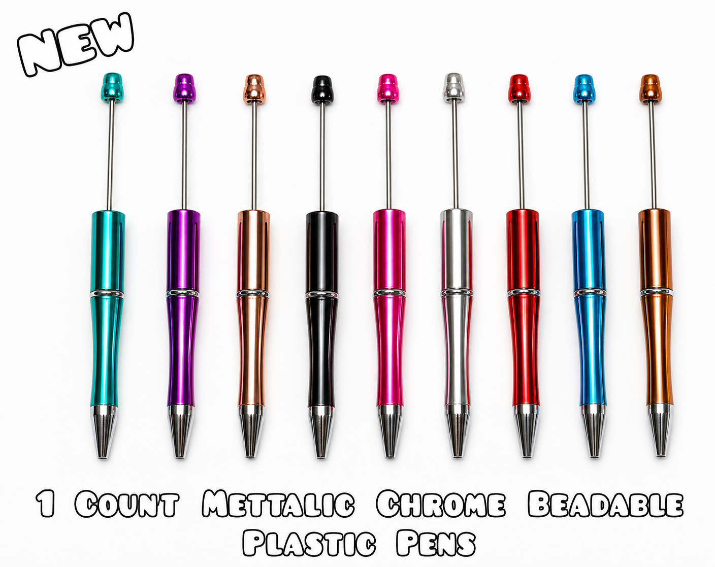 1 Count Mettalic Chrome Beadable Pen Blanks. Bead Accessorie Blanks