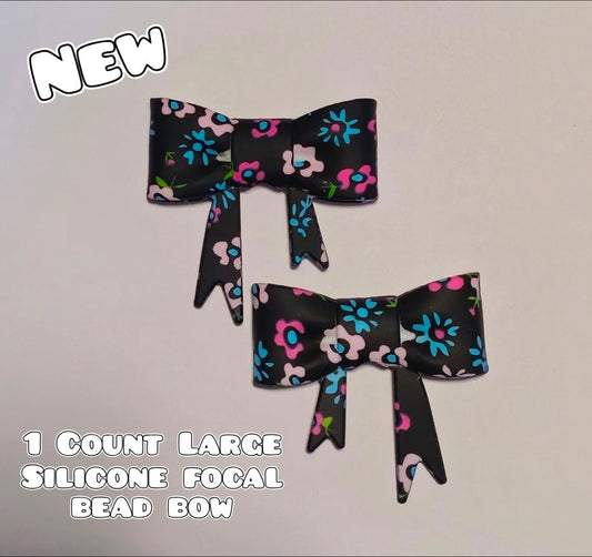 1 Count Large Silicone Printed Bow Focal Beads. Bow beadable accessories