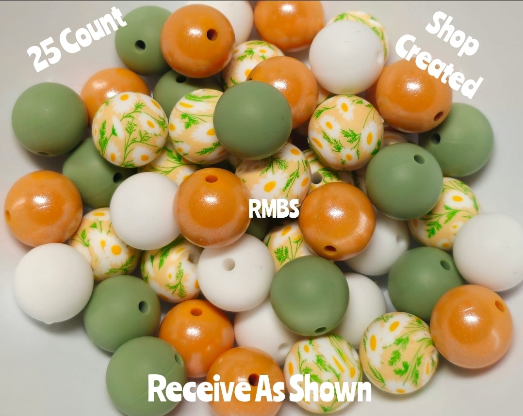 New Fall Flowers Silicone Bead Mix DIY Craft Supplies 25 Count 15mm