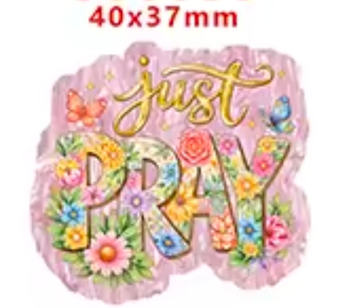 Glitter Acrylic Flatback- Acrylic Planer Resin Charm Just Pray