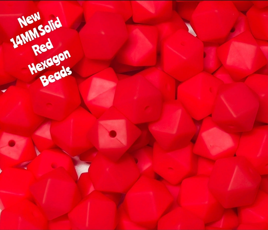1 Count DIY Beads 14MM Solid Red Hexagon Beads