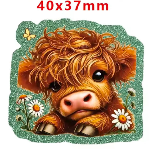 Glitter Acrylic Flatback- Acrylic Planer Resin Charm- Animal Cow