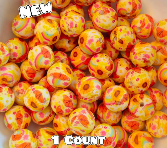 New 1 Count DIY Silicone Beads 15mm printed Butterfly Sunflower Rainbows
