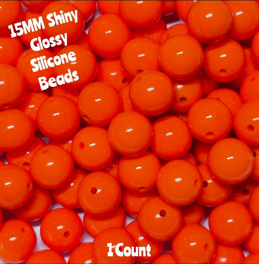 15mm DIY Silicone Beads Glossy Shiny Solids 1 Count Orange