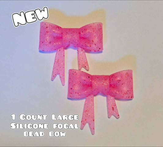 1 Count Large Silicone Printed Bow Focal Beads. Bow beadable accessories. Glitter pink