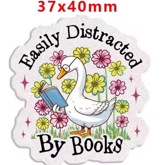 Glitter Acrylic Flatback- Acrylic Planer Resin Charm- Goose Books