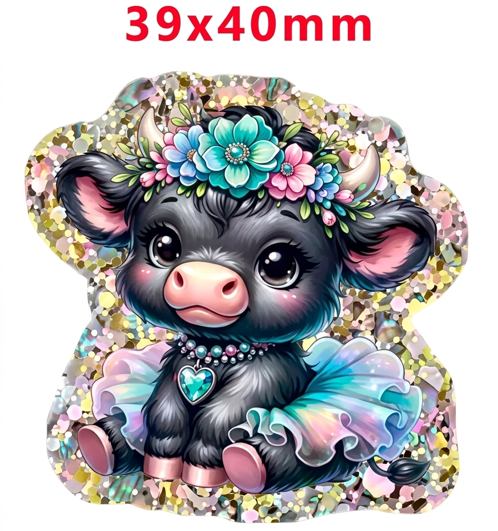 Glitter Acrylic Flatback- Acrylic Planer Resin Charm- Animal Cow