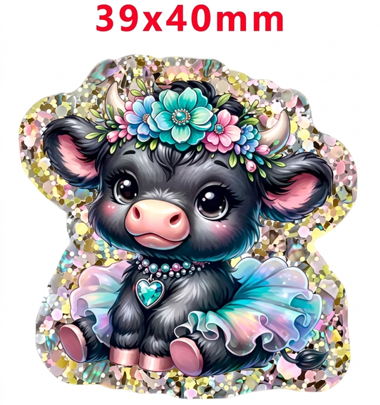 Glitter Acrylic Flatback- Acrylic Planer Resin Charm- Animal Cow