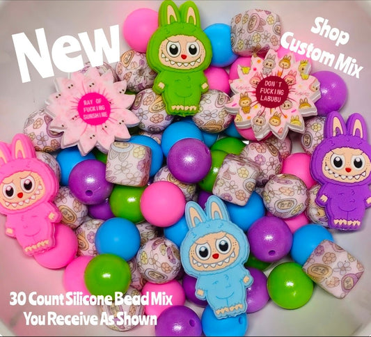 New 15mm Adult Labubu Limited Edition SILICONE Bead Mix 40 count. DIY Bead Craft Supplies