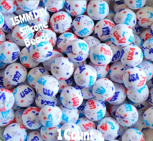 New 1 Count DIY Silicone Beads 15mm printed USA Beads Beadable Accessories