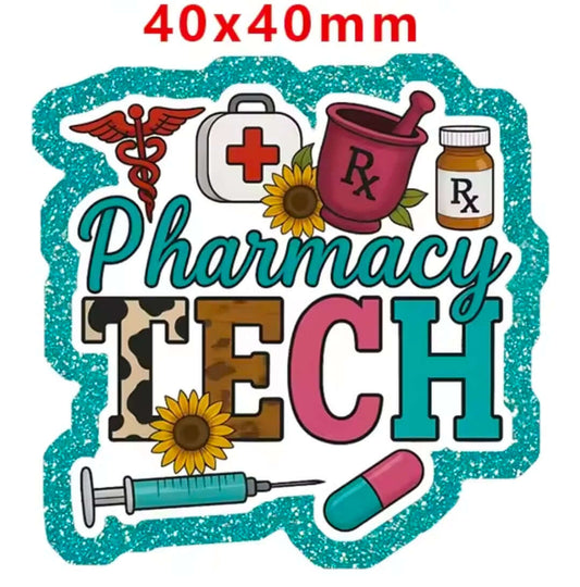 Glitter Acrylic Flatback- Acrylic Planer Resin Charm- Medical Pharmacy Tech