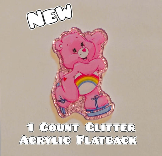 Glitter Acrylic Flatback- Acrylic Planer Resin Charm- Care Bears
